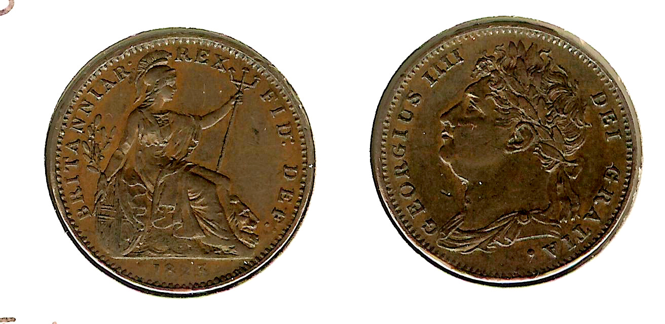 ROYAUME-UNI 1 Farthing Georges IV tête laurée 1823 SUP